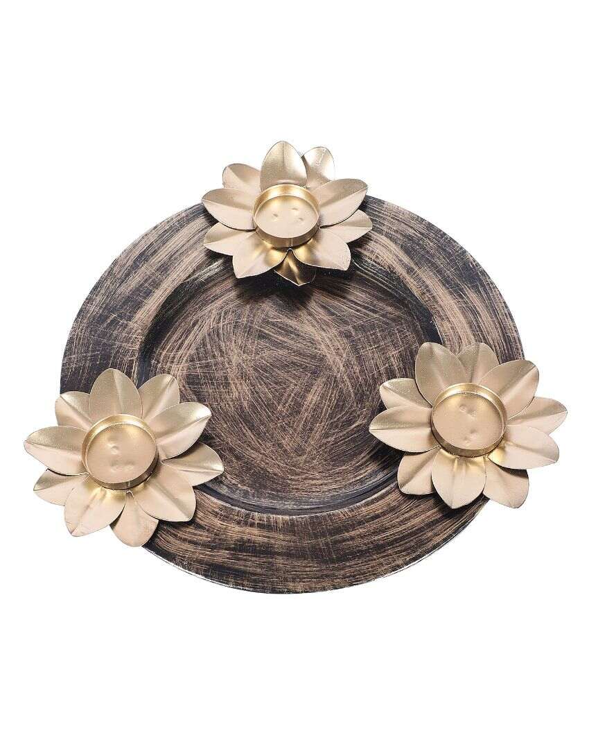 Iron Floral Platter With Tealight Holder | 10 x 10 inches