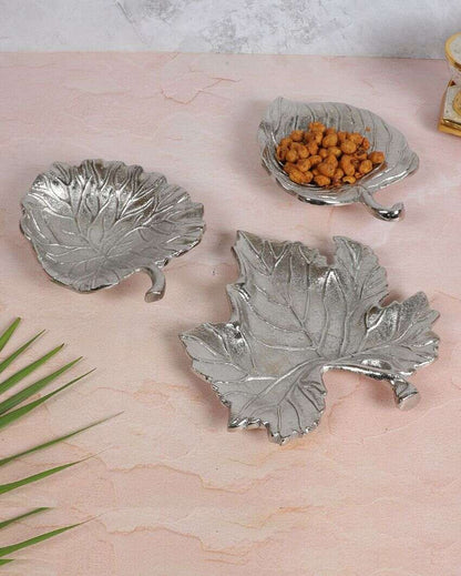 Silver Aluminum Leaf Platters | Set Of 3 | 5 x 5 inches