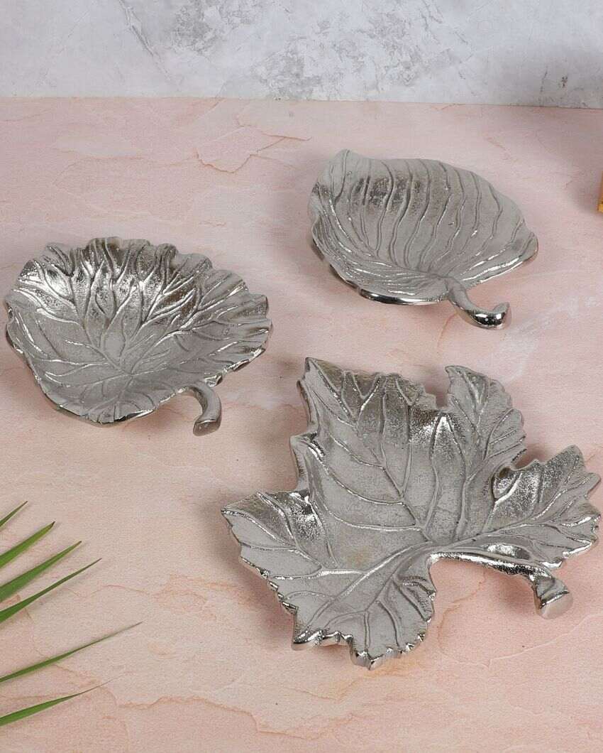 Silver Aluminum Leaf Platters | Set Of 3 | 5 x 5 inches