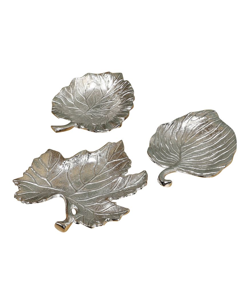 Silver Aluminum Leaf Platters | Set Of 3 | 5 x 5 inches