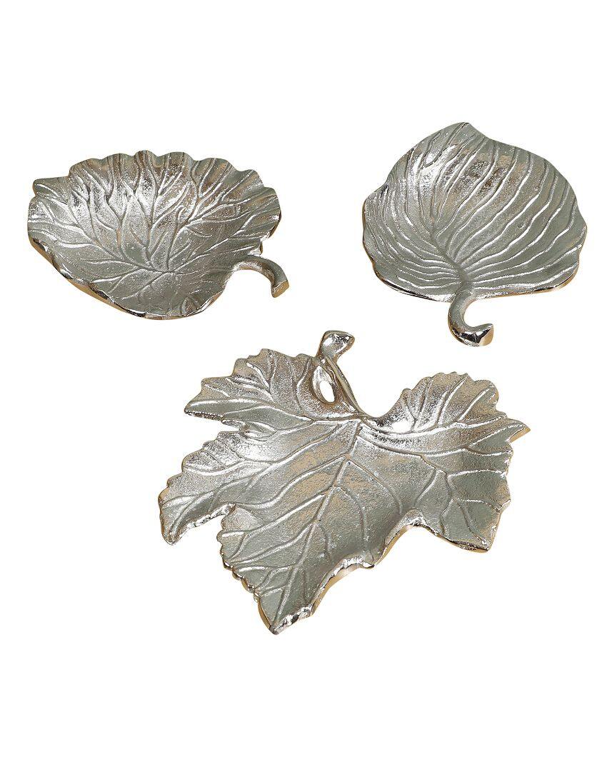 Silver Aluminum Leaf Platters | Set Of 3 | 5 x 5 inches