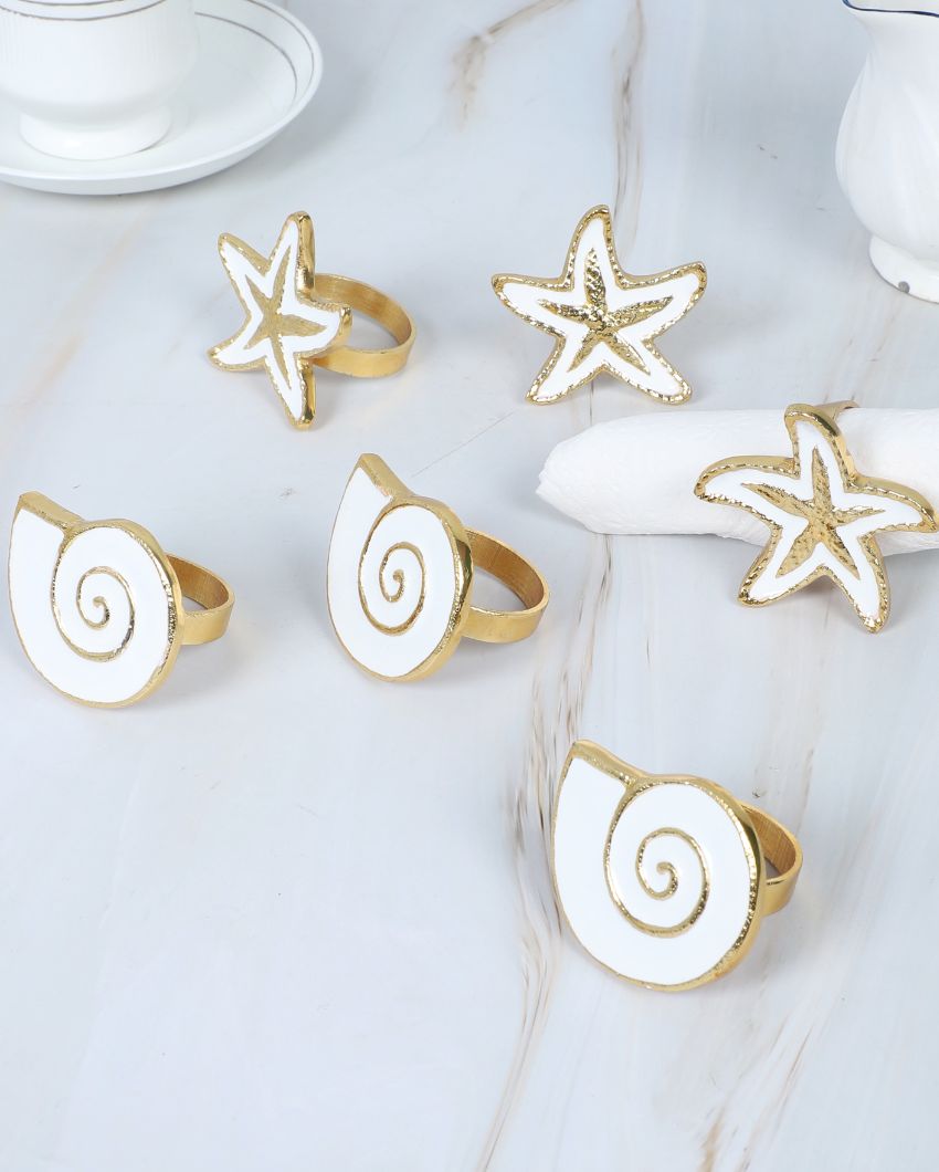 White & Gold Star Aluminum Napkin Rings | Set Of 6 | 2 x 2 x 2 inches