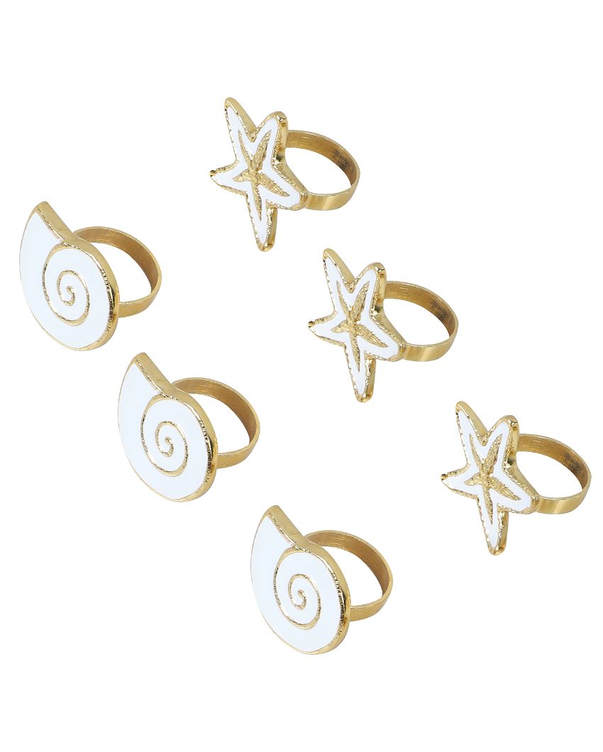 White & Gold Star Aluminum Napkin Rings | Set Of 6 | 2 x 2 x 2 inches