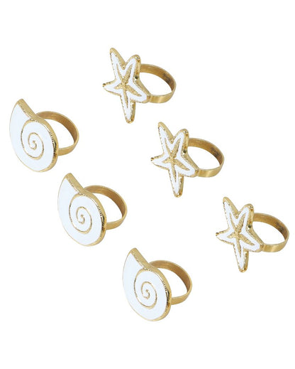 White & Gold Star Aluminum Napkin Rings | Set Of 6 | 2 x 2 x 2 inches