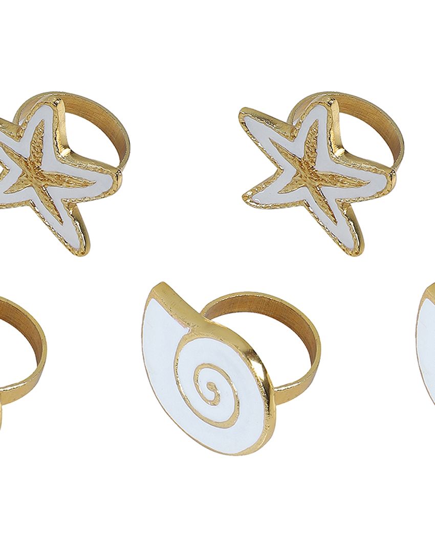 White & Gold Star Aluminum Napkin Rings | Set Of 6 | 2 x 2 x 2 inches