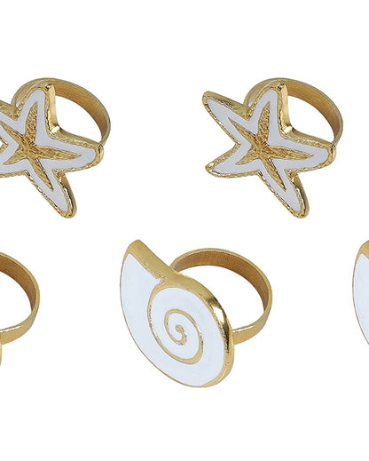 White & Gold Star Aluminum Napkin Rings | Set Of 6 | 2 x 2 x 2 inches