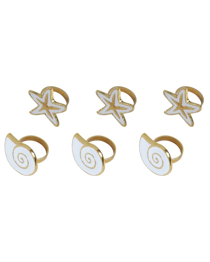 White & Gold Star Aluminum Napkin Rings | Set Of 6 | 2 x 2 x 2 inches