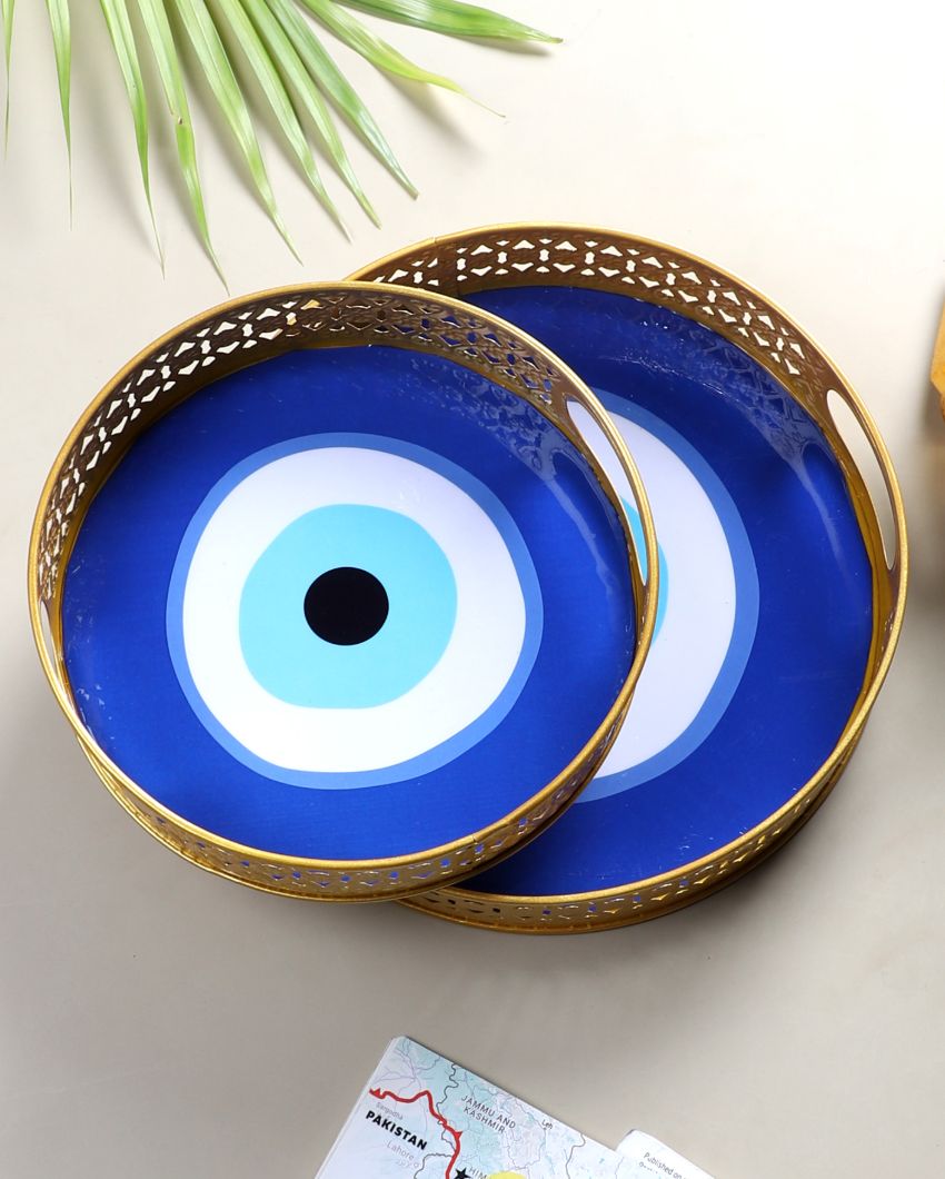 Elegant Design Evil Eye Meena Trays | Set of 2