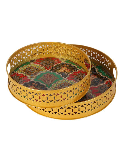 Elegant Design Multicolor Floral Trays | Set of 2