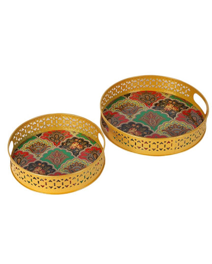 Elegant Design Multicolor Floral Trays | Set of 2