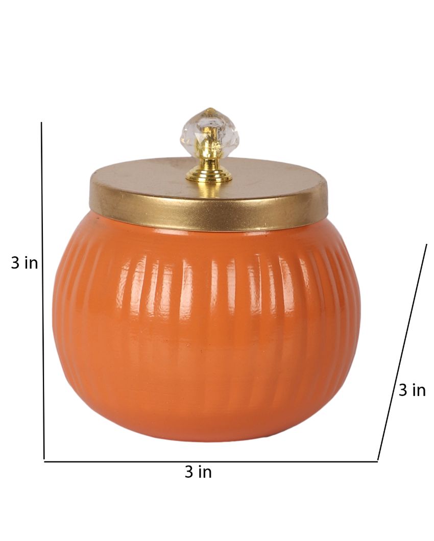 Elegant Design Orange and Green Metal Jar with Lid | Set of 2 | 4 x 5 inches | 200ml