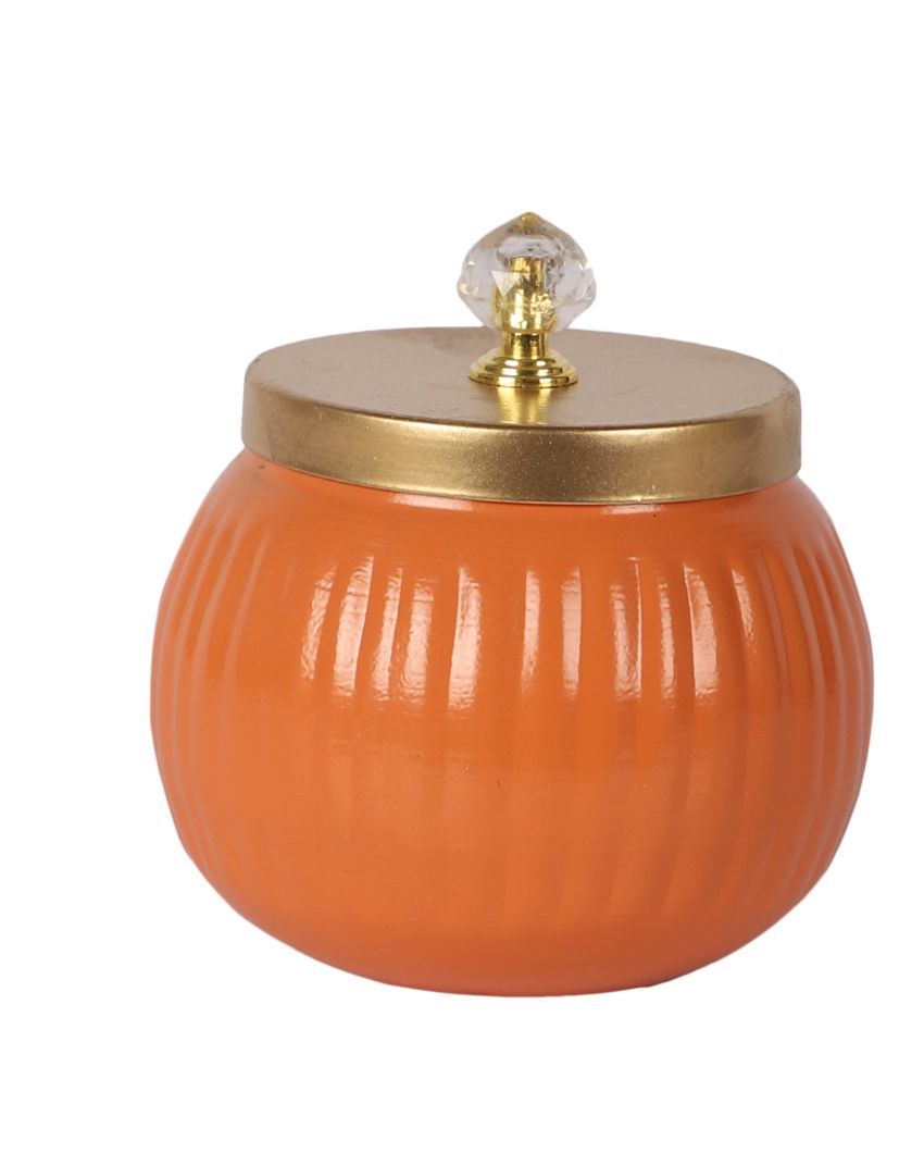 Elegant Design Orange and Green Metal Jar with Lid | Set of 2 | 4 x 5 inches | 200ml