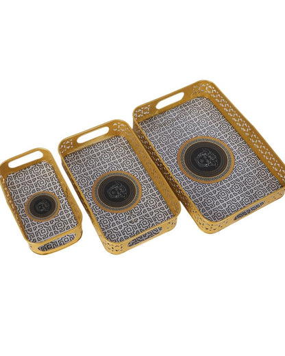 Rectangular Gold and Black Shade Blocks Meena Trays | Set of 3