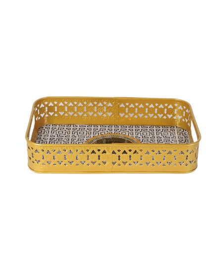 Rectangular Gold and Black Shade Blocks Meena Trays | Set of 3