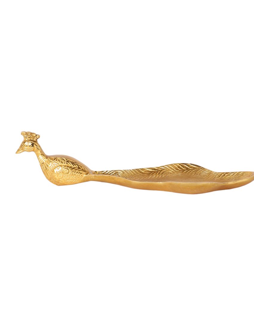 Beautiful Peacock Design Golden Shade Serving Platter | 10 x 6 x 3 inches