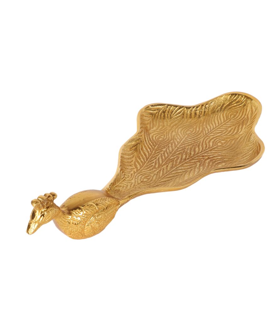 Beautiful Peacock Design Golden Shade Serving Platter | 10 x 6 x 3 inches