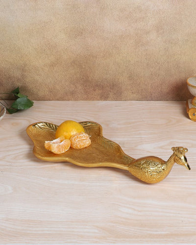 Beautiful Peacock Design Golden Shade Serving Platter | 10 x 6 x 3 inches