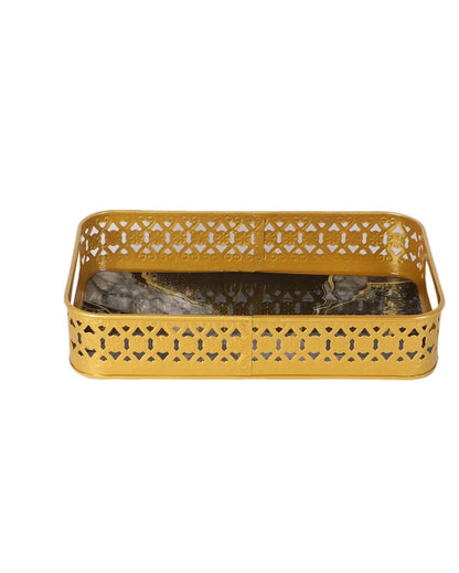 Rectangular Gold and Black Shade Wavy Meena Trays | Set of 3