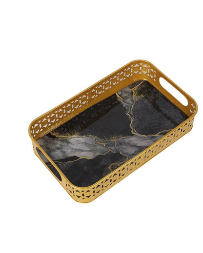 Rectangular Gold and Black Shade Wavy Meena Trays | Set of 3