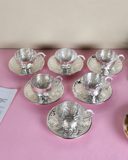 Elegant Design Silver Shade Cup with Saucer | Pack of 12 | 100ml