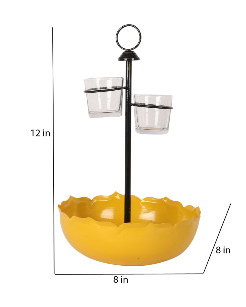 Beautiful Umbrella Design Yellow Shade Serving Platter | Pack of 3 | 8 x 12 inches | 50ml