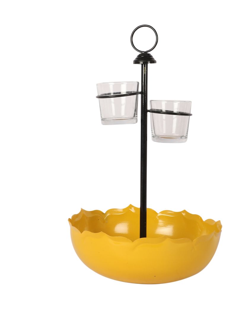 Beautiful Umbrella Design Yellow Shade Serving Platter | Pack of 3 | 8 x 12 inches | 50ml