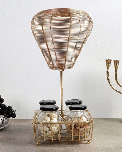 Golden Hot Air Balloon Platter with Jars | 5 Pieces