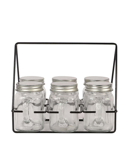 Mason Jars Glasses with Black Stand | 7 Pieces