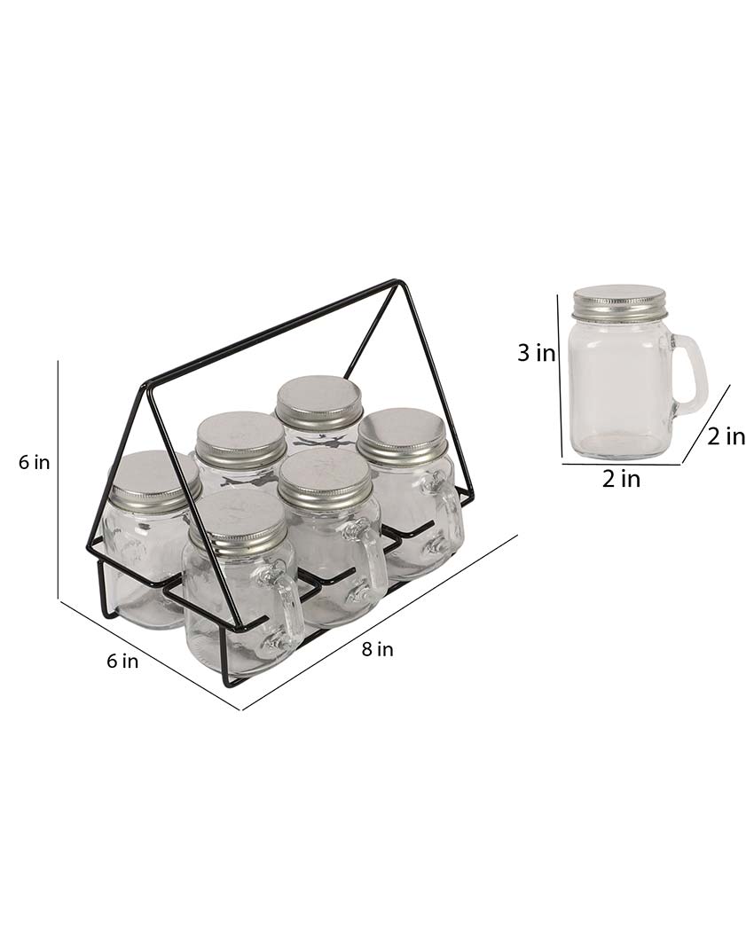 Mason Jars Glasses with Black Stand | 7 Pieces