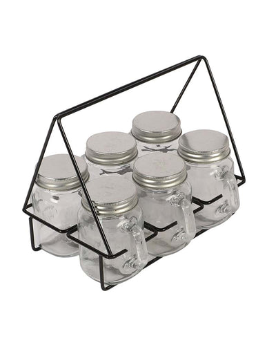 Mason Jars Glasses with Black Stand | 7 Pieces