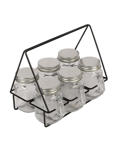 Mason Jars Glasses with Black Stand | 7 Pieces