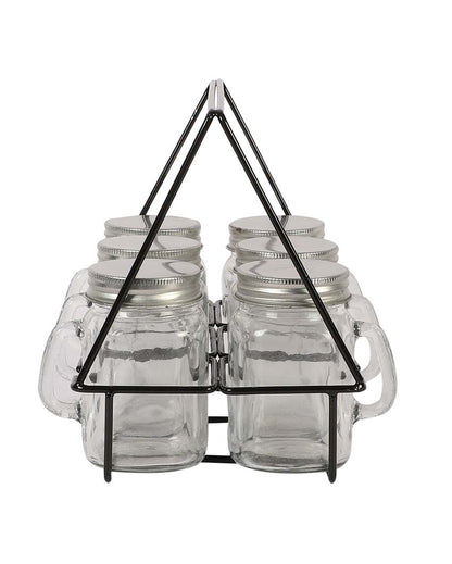 Mason Jars Glasses with Black Stand | 7 Pieces