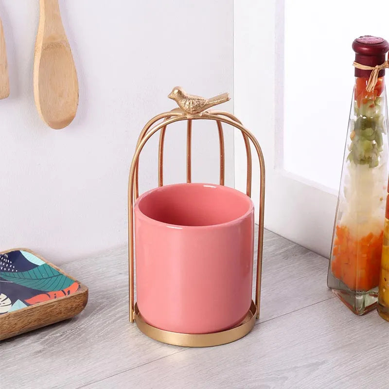 Bird Cage Ceramic Server | Multiple Colors Pink