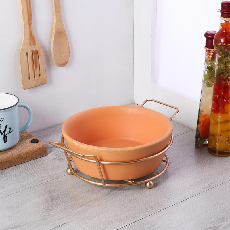 Ceramic Grey Baking Dish with Stand | Multiple Colors Mustard