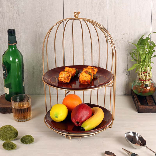 Two Layer Cage Ceramic Platter with Maroon Plates Default Title