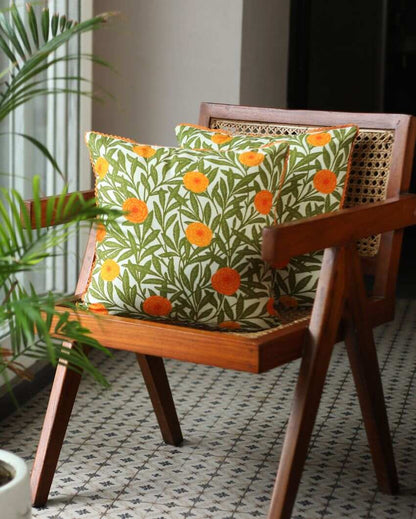 Genda Flowers Cotton Cushion Covers | 16 x 16 inches