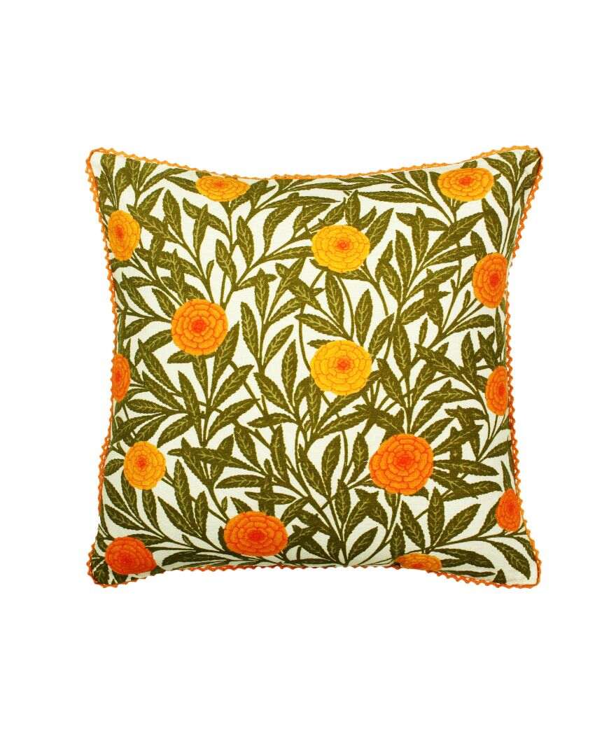Genda Flowers Cotton Cushion Covers | 16 x 16 inches