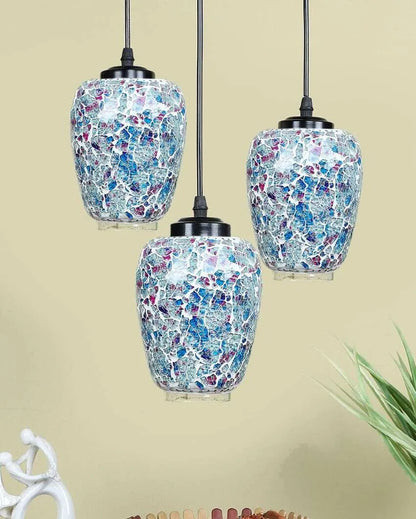 Colorful Marble Design Mosaic Glass Three Hanging Lamps | 10 x 20 inches