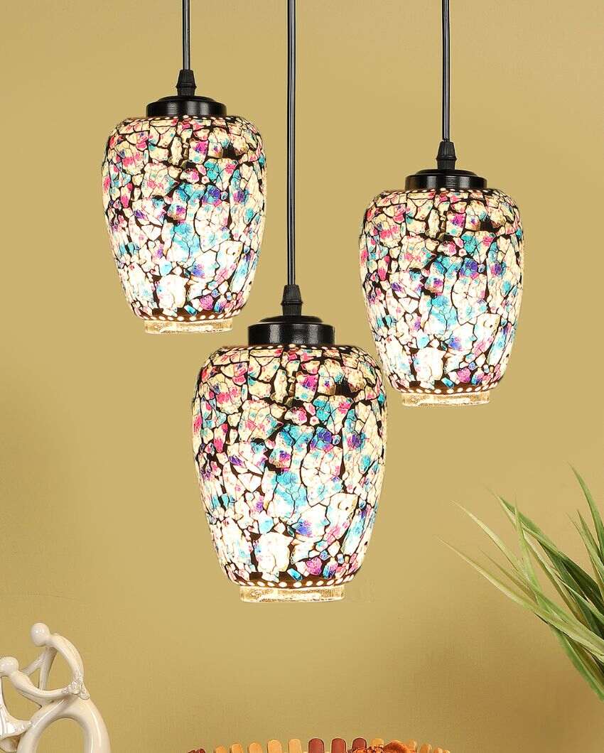 Colorful Marble Design Mosaic Glass Three Hanging Lamps | 10 x 20 inches