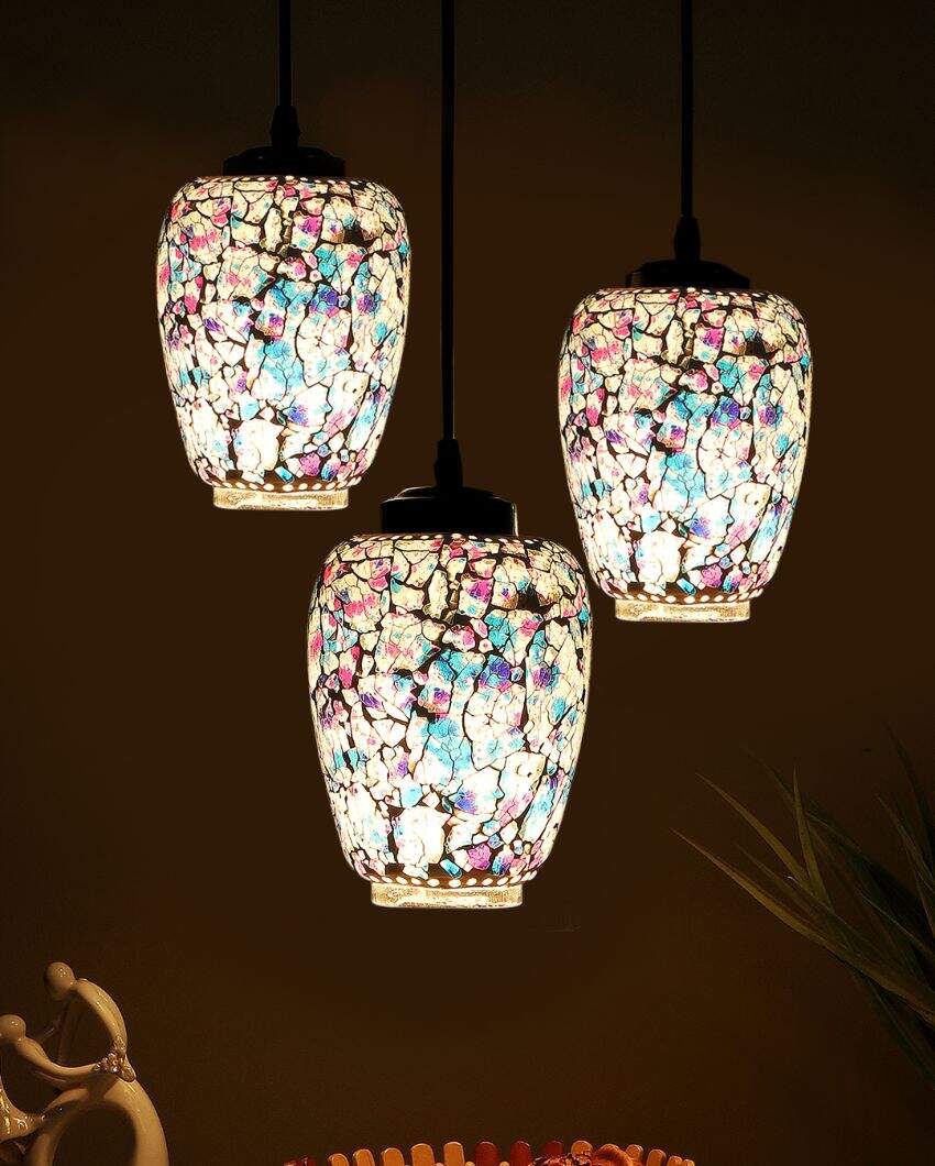 Colorful Marble Design Mosaic Glass Three Hanging Lamps | 10 x 20 inches