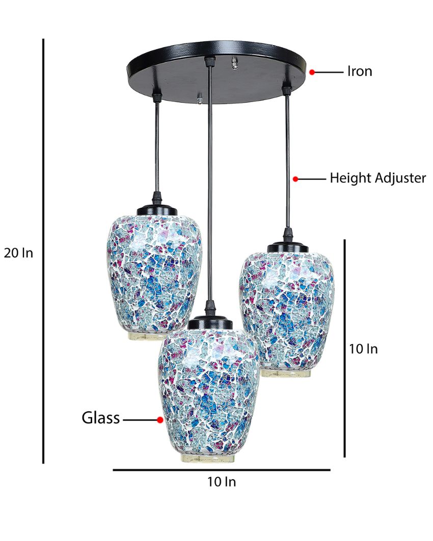 Colorful Marble Design Mosaic Glass Three Hanging Lamps | 10 x 20 inches