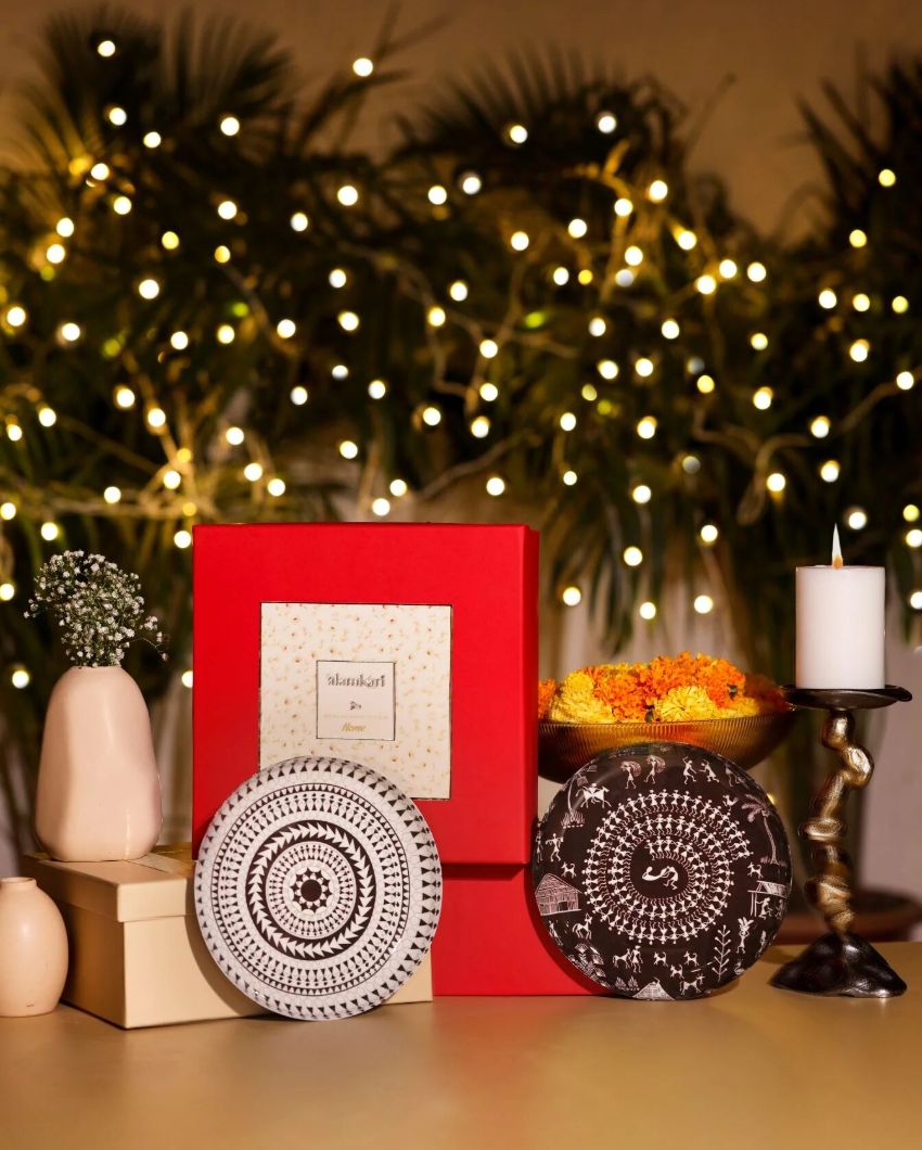 Intricate Tribal Art Metal Wall Plates Decor Hamper | 10 x 10 inches