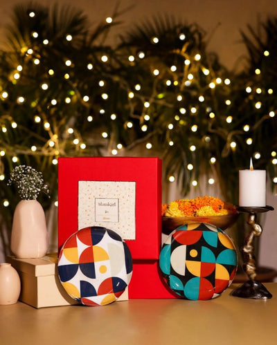 Vibrant Geometric Pattern Metal Wall Plates Art Hamper | 10 x 10 inches