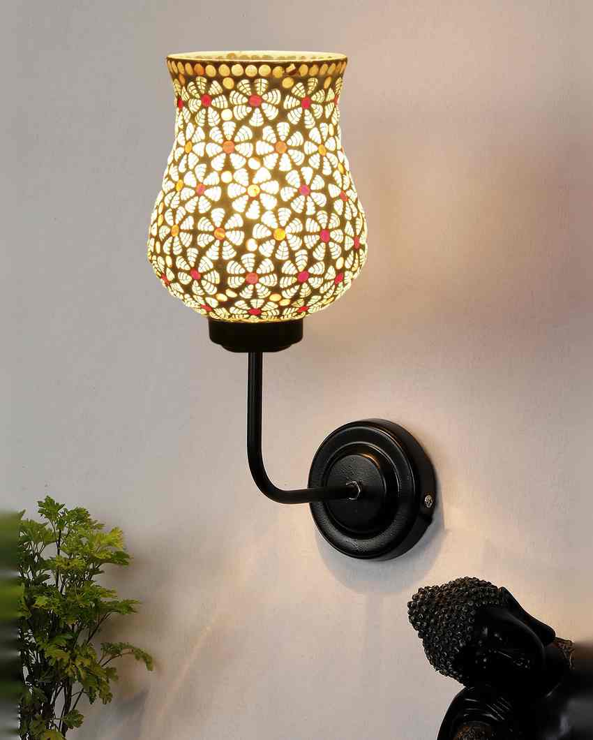 Artisan Mosaic Glass Shade Wall Mounted Lamp With Iron Base | 9 x 4 x 13 inches