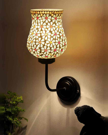 Artisan Mosaic Glass Shade Wall Mounted Lamp With Iron Base | 9 x 4 x 13 inches