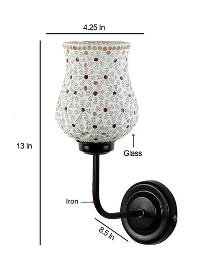 Artisan Mosaic Glass Shade Wall Mounted Lamp With Iron Base | 9 x 4 x 13 inches