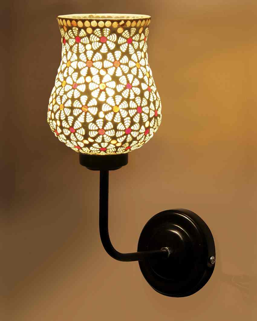 Artisan Mosaic Glass Shade Wall Mounted Lamp With Iron Base | 9 x 4 x 13 inches