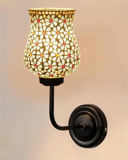 Artisan Mosaic Glass Shade Wall Mounted Lamp With Iron Base | 9 x 4 x 13 inches