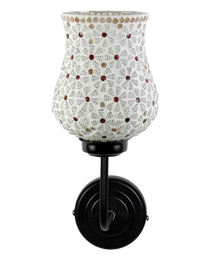 Artisan Mosaic Glass Shade Wall Mounted Lamp With Iron Base | 9 x 4 x 13 inches