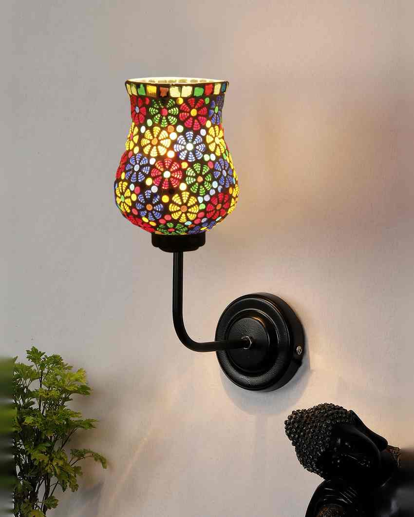 Handcrafted Artistic Mosaic Glass Shade Wall Mounted Lamp With Iron Base | 9 x 4 x 13 inches